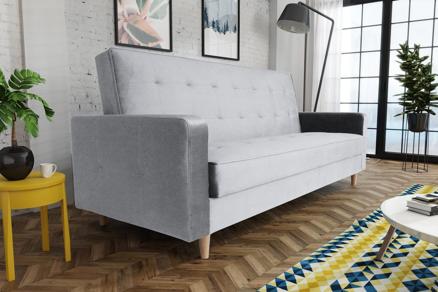 Beautysofa Schlafsofa Bamako, Sofa mit Schlaffunktion und Bettkasten, Polstersofa im skandinavischen Stil, Couch mit Holzbeine von Beautysofa