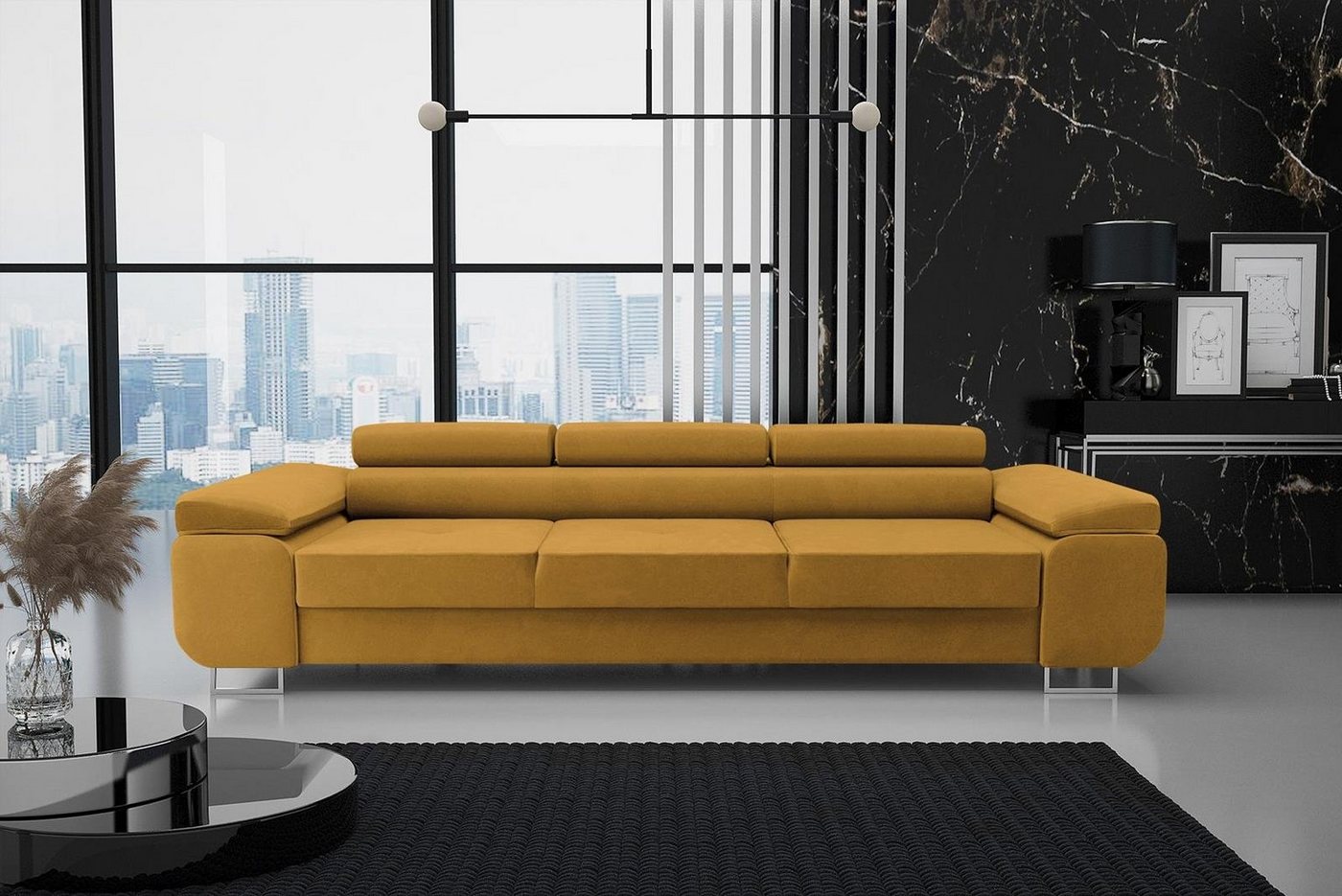 Beautysofa Schlafsofa Couch Dreisitzer Schlafsofa modernen Stil, mit Verstellbare Kopfstütze, Schlaffunktion von Beautysofa