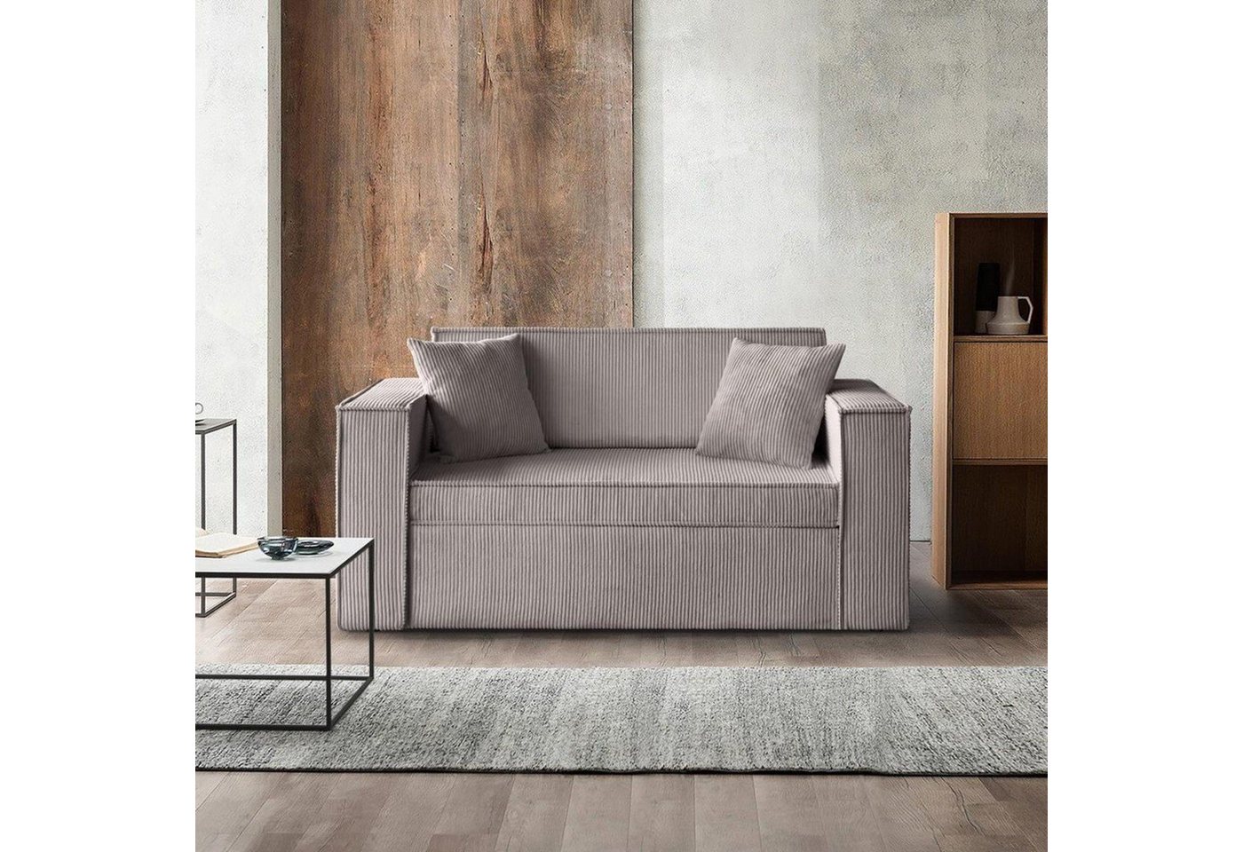 Beautysofa Schlafsofa Dave II, Liegefläche 188 x 122 cm, Bettkasten, Loungesofa mit Relaxfunktion, 157 cm Doppelsofa für Wohnzimmer, modernes Sofa aus Cordstoff von Beautysofa