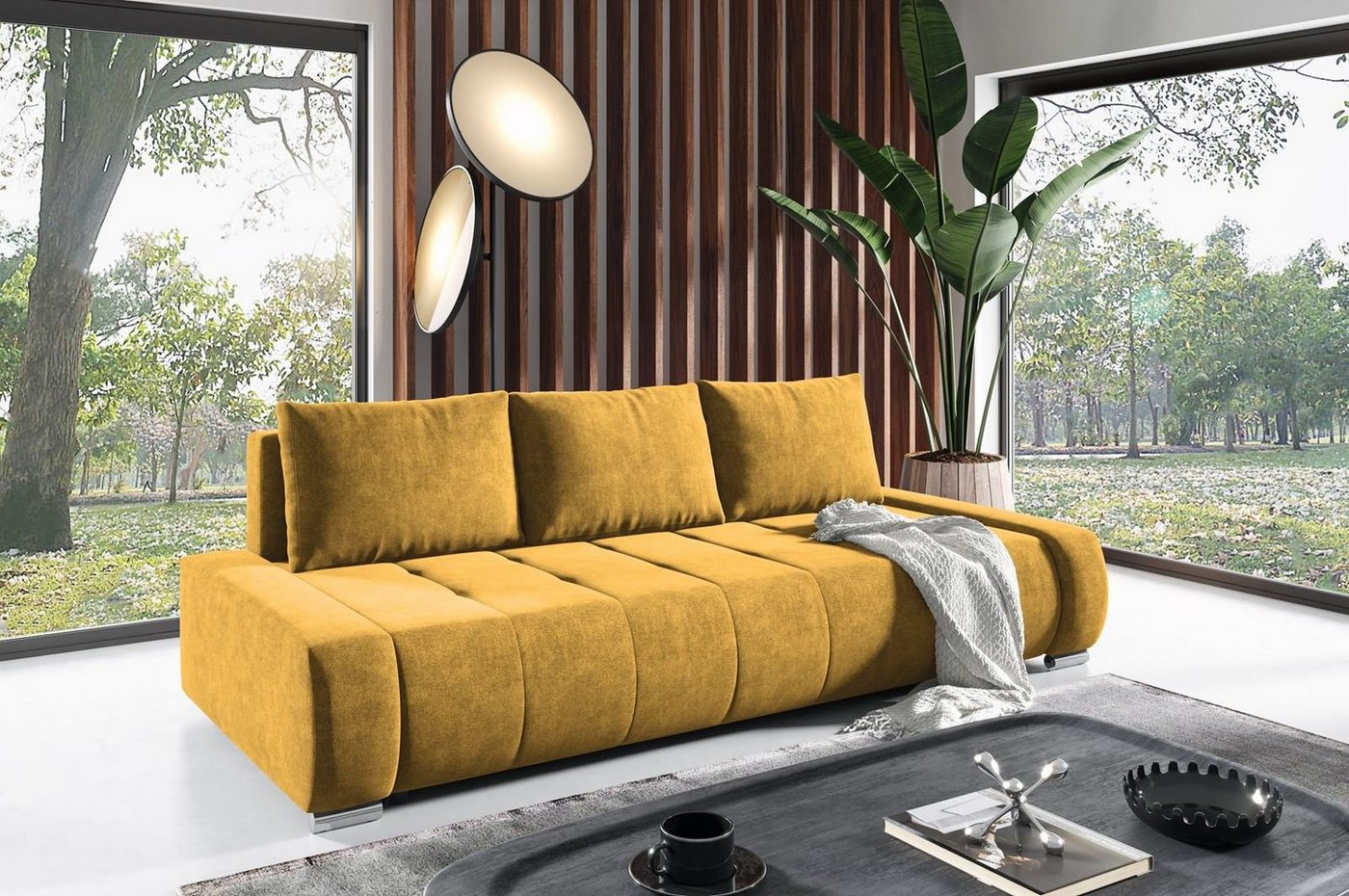 Beautysofa Schlafsofa Draco, mit Schlaffunktion, Bettkasten, Freistehendes, 3 Sitzer Polstersofa, aus Velours, modern von Beautysofa