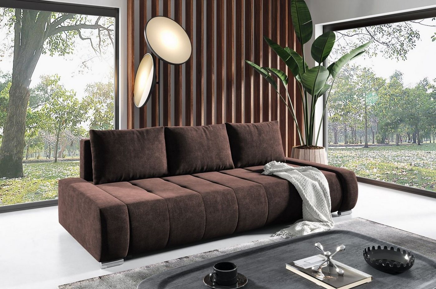 Beautysofa Schlafsofa Draco, mit Schlaffunktion, Bettkasten, Freistehendes, 3 Sitzer Polstersofa, aus Velours, modern von Beautysofa