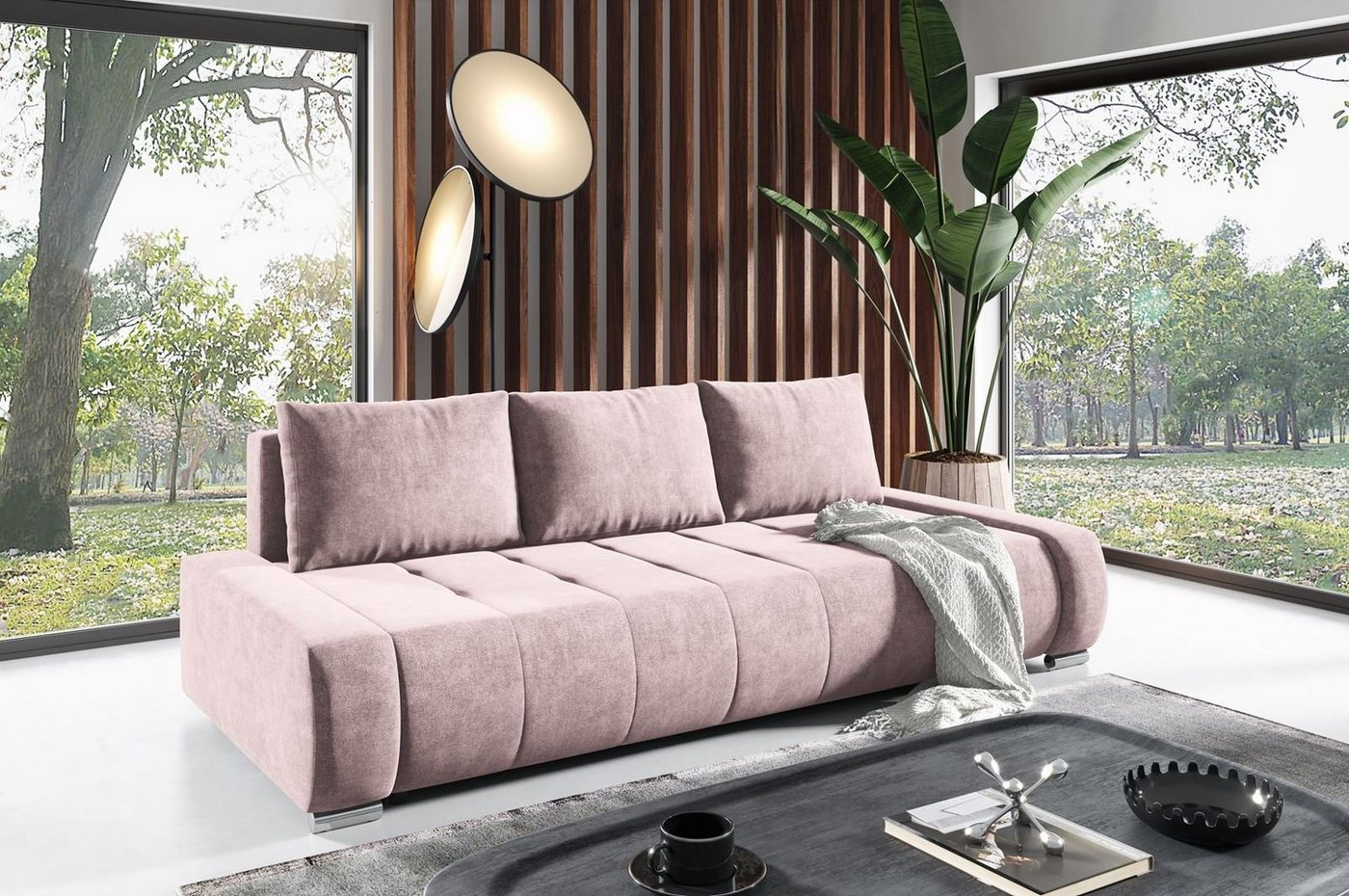 Beautysofa Schlafsofa Draco, mit Schlaffunktion, Bettkasten, Freistehendes, 3 Sitzer Polstersofa, aus Velours, modern von Beautysofa