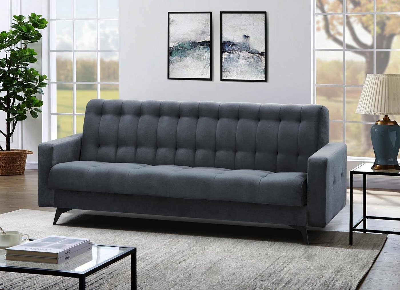 Beautysofa Schlafsofa GRETA BIS, Sofa Couch für Wohnzimmer, Schlaffunktion, Bettkasten, Velour, Polstersofa von Beautysofa