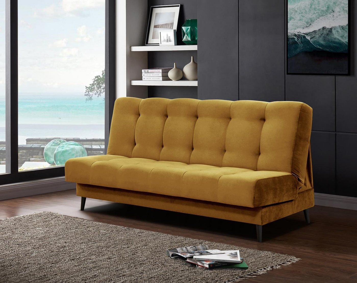 Beautysofa Schlafsofa Nancy, Velours-Bezgu Polstersofa, mit Bettkasten und Schlaffunktion, Sofa im Skandinavisches Stil von Beautysofa