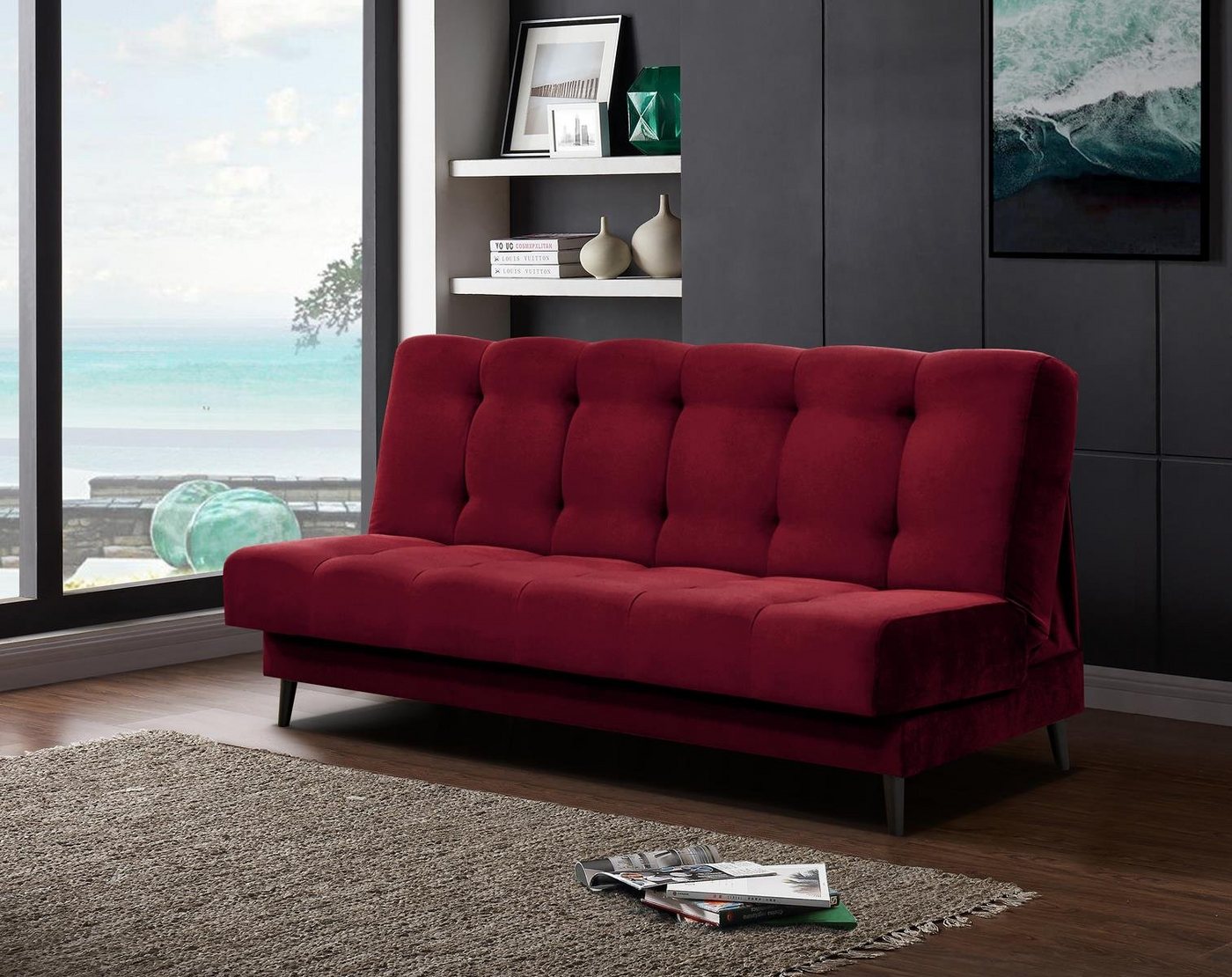 Beautysofa Schlafsofa Nancy, Velours-Bezgu Polstersofa, mit Bettkasten und Schlaffunktion, Sofa im Skandinavisches Stil von Beautysofa