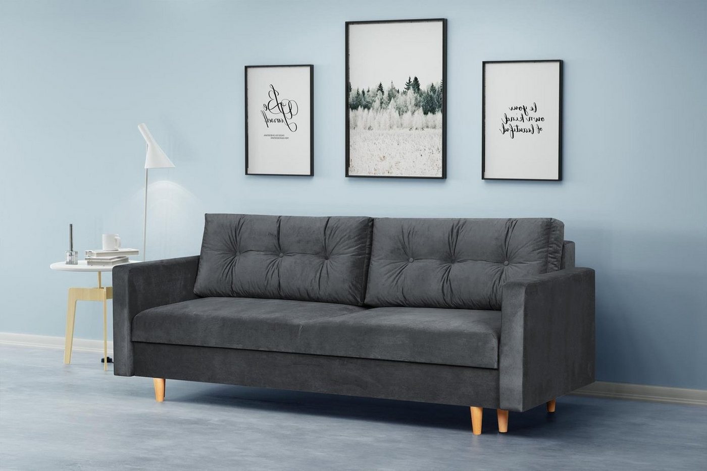 Beautysofa Schlafsofa Sigurd, mit Schlaffunktion und Bettkasten, Polstersofa aus Velours, Sofa im skandinavisches Stil, Couch für Wohnzimmer von Beautysofa