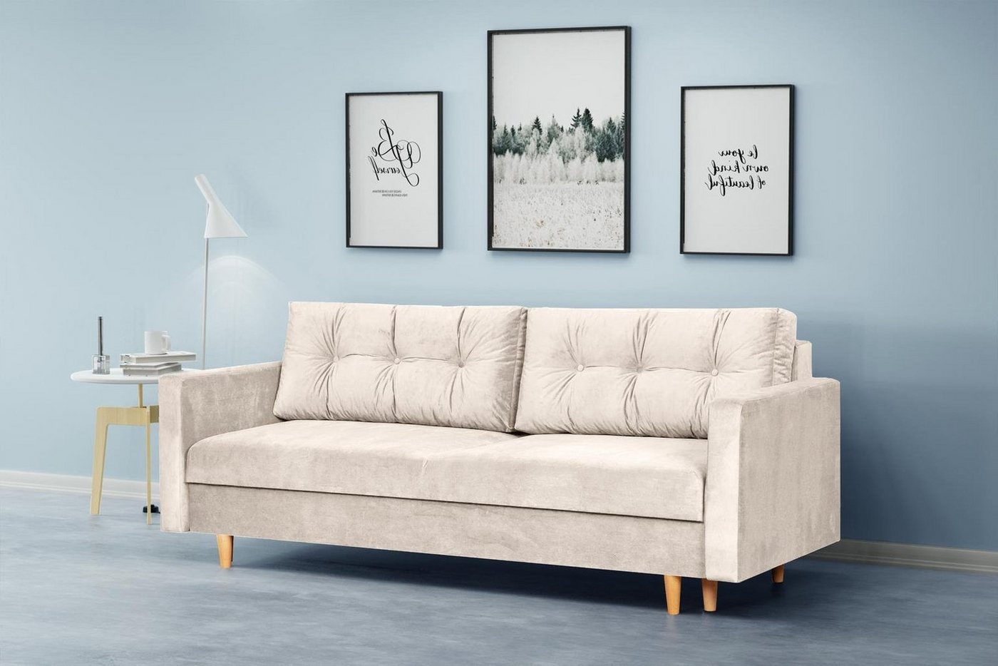 Beautysofa Schlafsofa Sigurd, mit Schlaffunktion und Bettkasten, Polstersofa aus Velours, Sofa im skandinavisches Stil, Couch für Wohnzimmer von Beautysofa