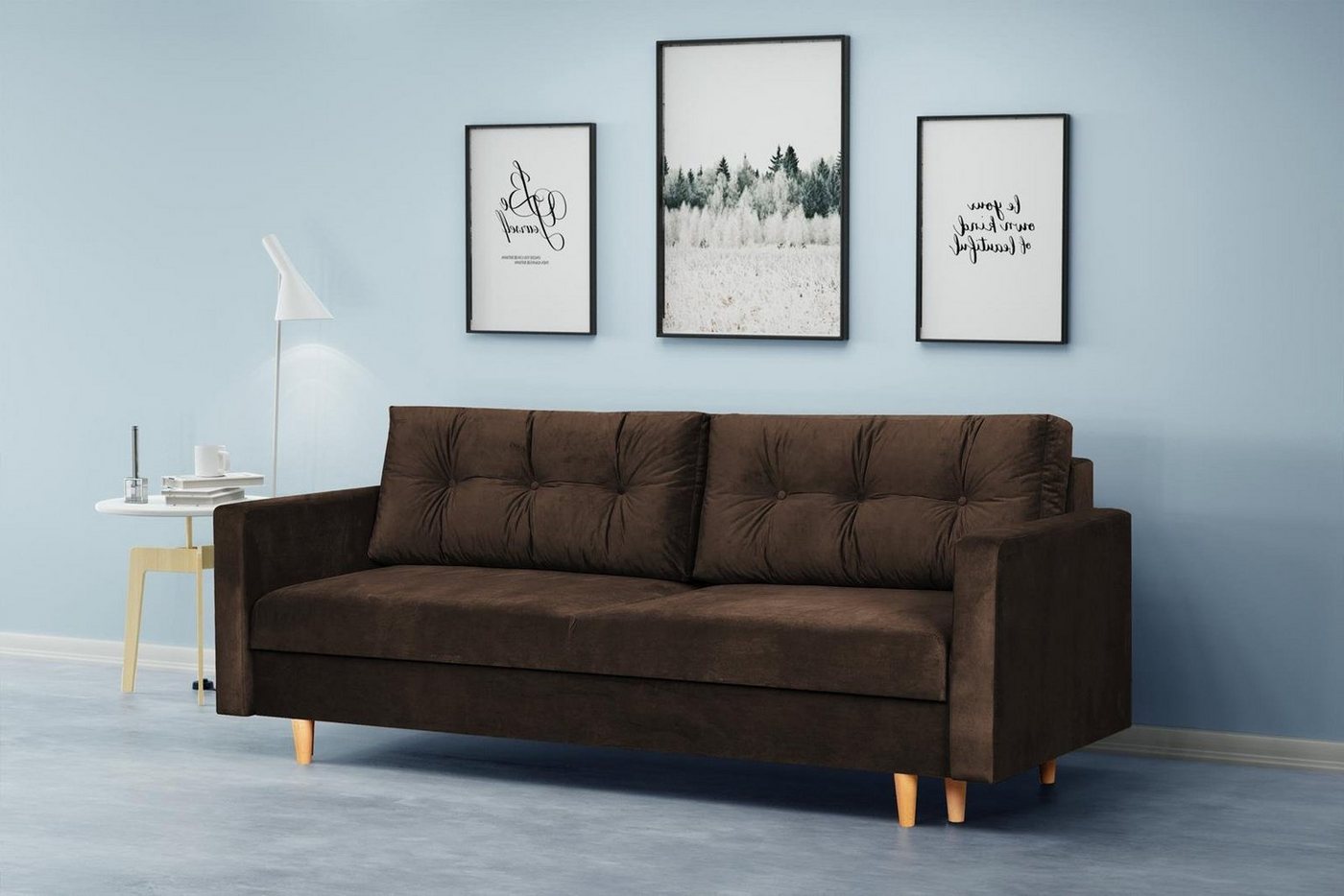 Beautysofa Schlafsofa Sigurd, mit Schlaffunktion und Bettkasten, Polstersofa aus Velours, Sofa im skandinavisches Stil, Couch für Wohnzimmer von Beautysofa