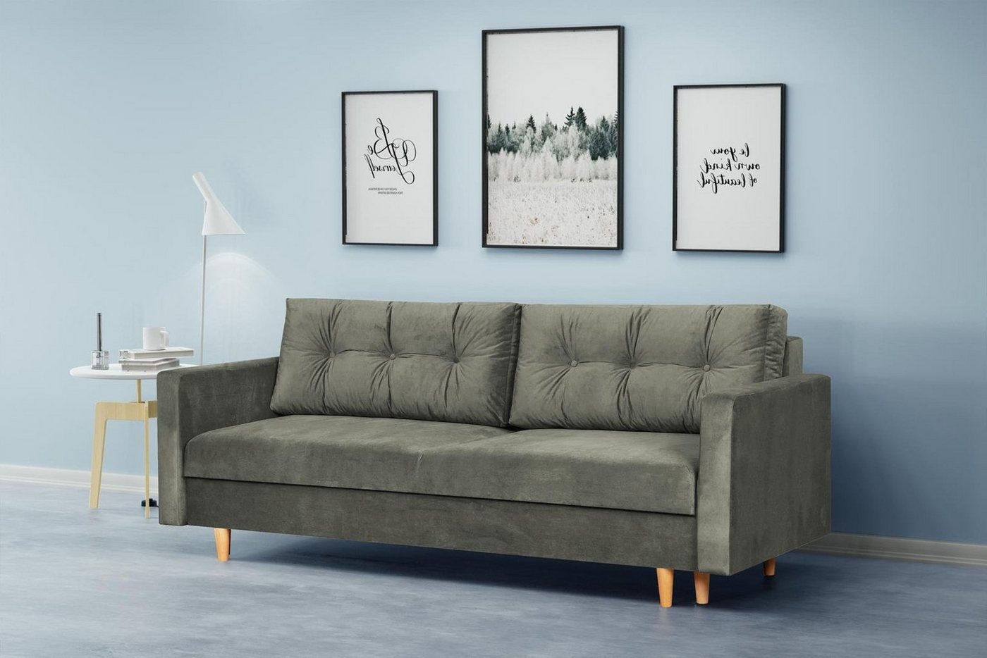 Beautysofa Schlafsofa Sigurd, mit Schlaffunktion und Bettkasten, Polstersofa aus Velours, Sofa im skandinavisches Stil, Couch für Wohnzimmer von Beautysofa