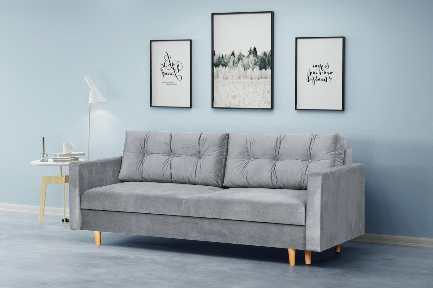 Beautysofa Schlafsofa Sigurd, mit Schlaffunktion und Bettkasten, Polstersofa aus Velours, Sofa im skandinavisches Stil, Couch für Wohnzimmer von Beautysofa