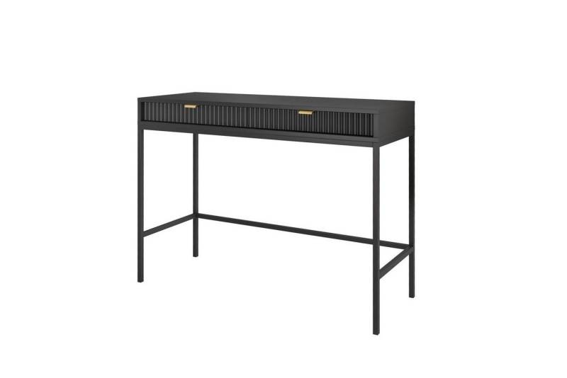 Beautysofa Schminktisch Novia (mit zwei Schubladen), schwarzes Metallgestell, Kosmetiktisch in Weiß / Grau / Schwarz Farbe von Beautysofa