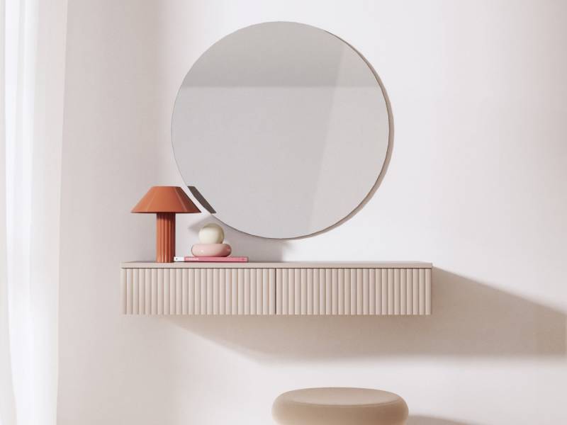 Beautysofa Schminktisch Soft Hängend, Rillenfronten & Push-to-Open-System (mit zwei Schubladen, In der trendigen Farbe Kaschmir), Breite: 100 cm von Beautysofa