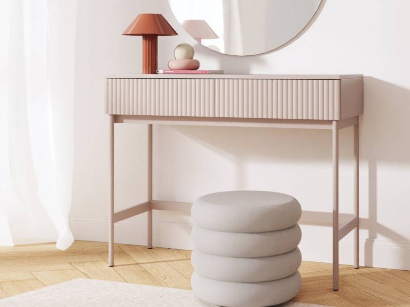 Beautysofa Schminktisch Soft Rillenfronten mit Push-to-Open (mit zwei Schubladen, In der trendigen Farbe Kaschmir), Breite: 100 cm von Beautysofa