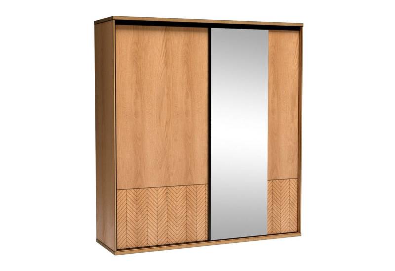 Beautysofa Schwebetürenschrank FUN F-11 mit Spiegel in Karamell-Eiche mit Regalen und Kleiderstange von Beautysofa