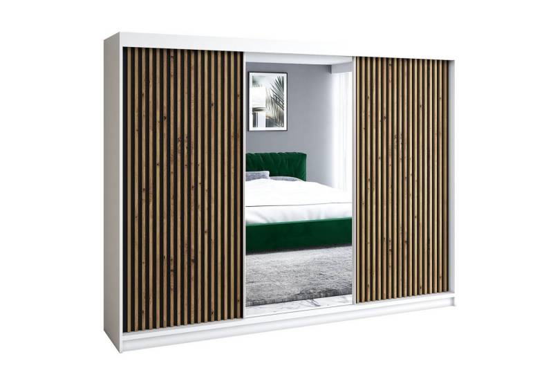 Beautysofa Schwebetürenschrank NIRO (200 cm Schrank mit Schubladen, Garderoben mit Lamellen) 3x Schiebetüren von Beautysofa