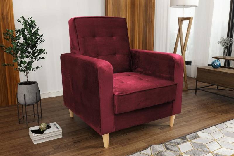 Beautysofa Sessel Bamako (Polstersessel, Cocktailsessel, Wohnzimmer), aus Veloursstoff, Loungesessel mit Holzbeine von Beautysofa