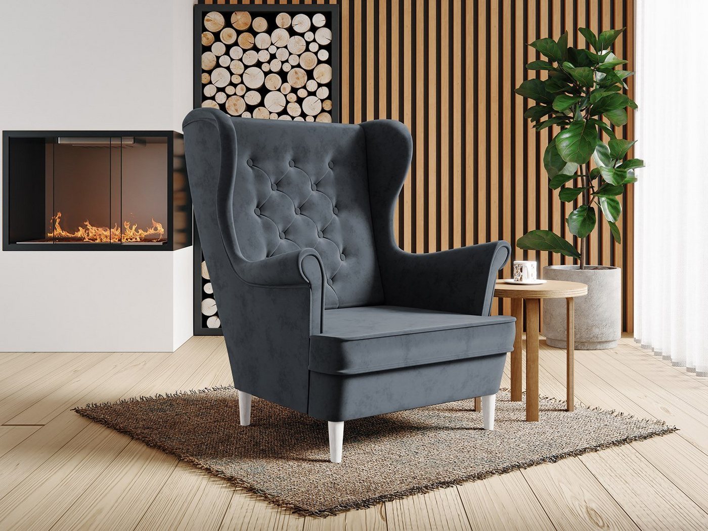 Beautysofa Sessel Falco III (stilvoll Polstersessel in skandinavisches Stil, Holzbeine (Weiß, Buche oder Wenge), aus velours, Ohrensessel mit Steppung von Beautysofa