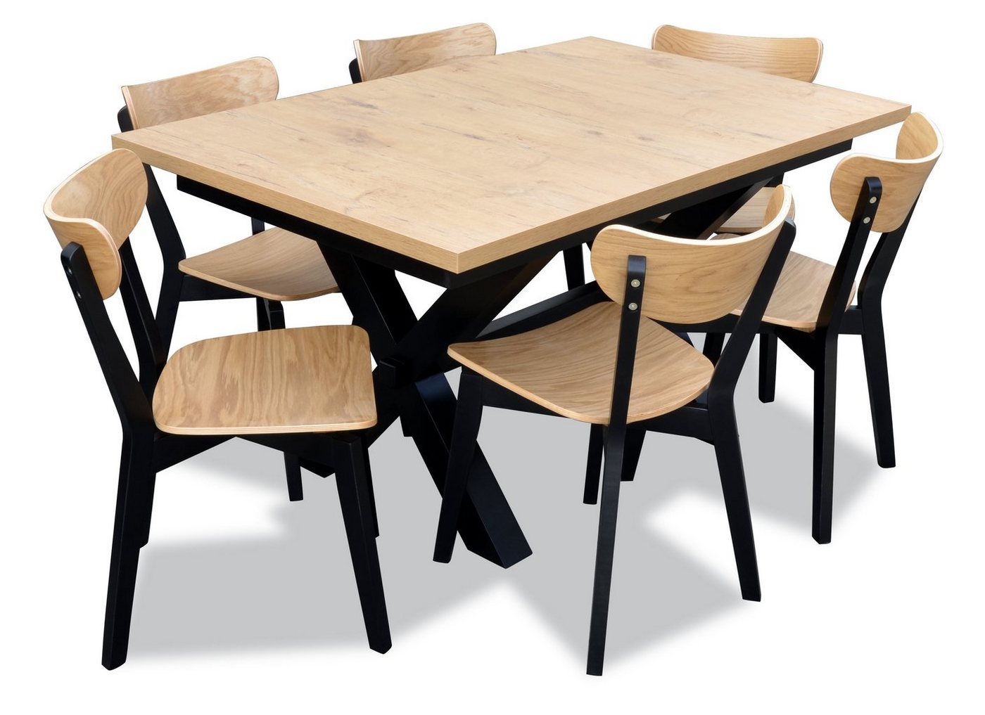 Beautysofa Sitzgruppe Modern Sitzgruppe Esstisch Tischplatte + 6 Polsterstuhle von Beautysofa