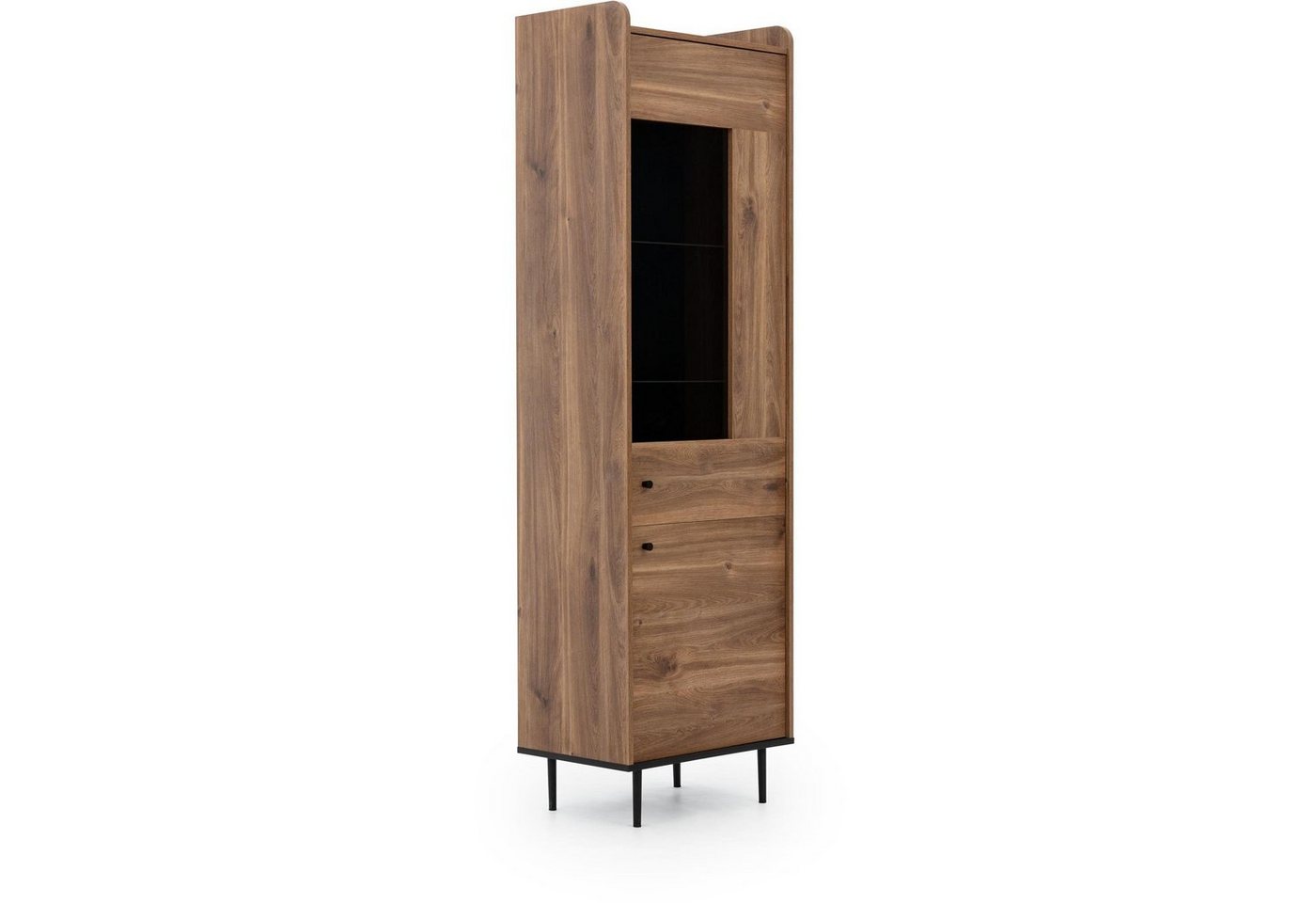 Beautysofa Standvitrine Vasilia 60 cm (2 Türen, Schrank im Loft Stil) Holzvitrine mit Glaselemente, universelle Seite von Beautysofa