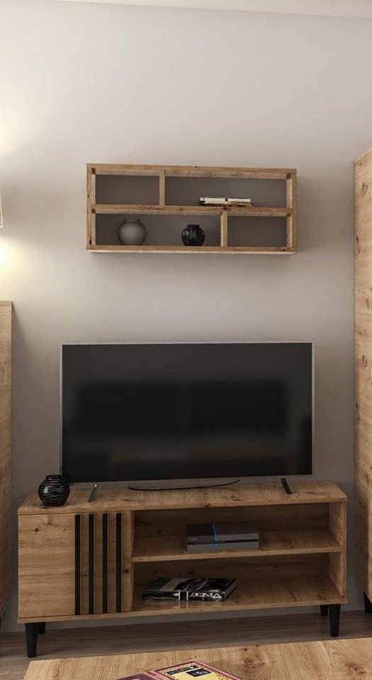 Beautysofa TV-Schrank L8 eintürig RTV mit Lamellen, Holzbeine, in Loft Stil von Beautysofa