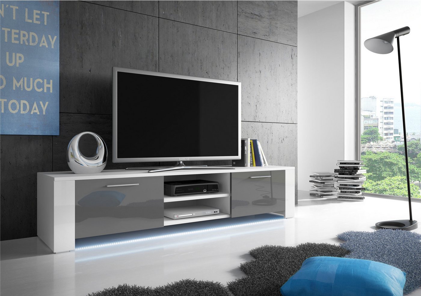 Beautysofa TV-Schrank Modern, stilvoll, TV-Schrank mit Beleuchtung LED TV SCHRANK IX (Farbe:grau,schwarz, weiß) B:166/H:40/T:45cm von Beautysofa