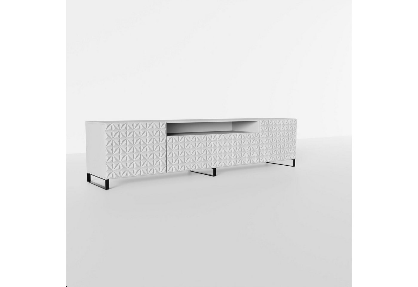 Beautysofa TV-Schrank Modernes RTV-Kabinett mit gefräster Front für Kaleidoskop-Muster CAL B:200/H:53/T:41cm, Moderne Metallbeine von Beautysofa