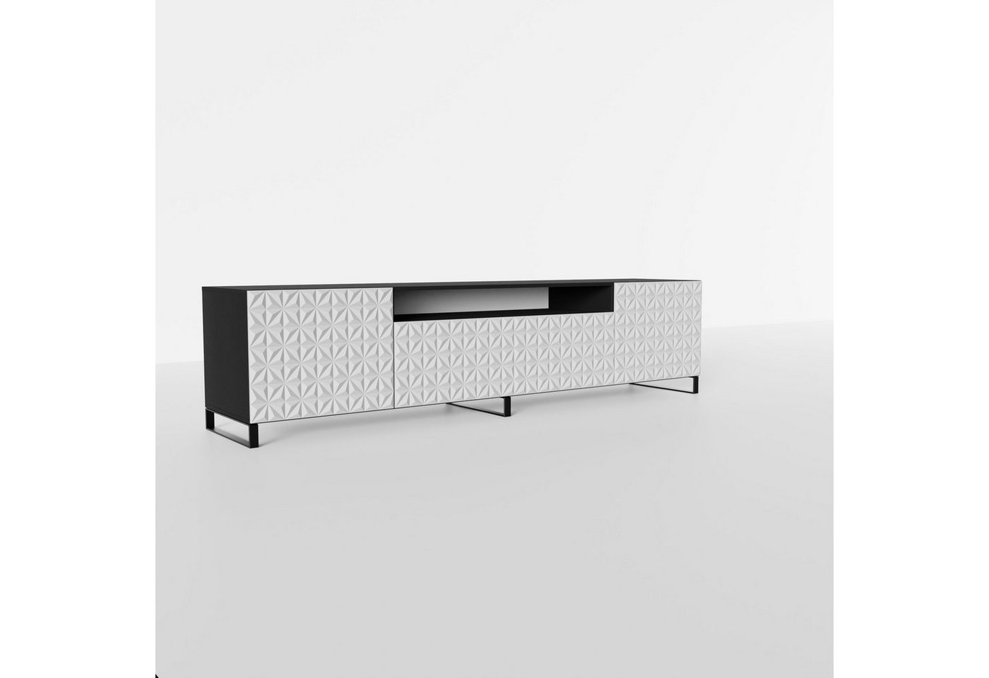 Beautysofa TV-Schrank Modernes RTV-Kabinett mit gefräster Front für Kaleidoskop-Muster CAL B:200/H:53/T:41cm, Moderne Metallbeine von Beautysofa