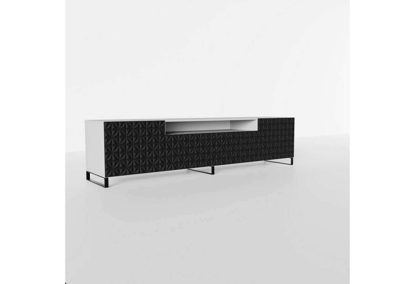 Beautysofa TV-Schrank Modernes RTV-Kabinett mit gefräster Front für Kaleidoskop-Muster CAL B:200/H:53/T:41cm, Moderne Metallbeine von Beautysofa