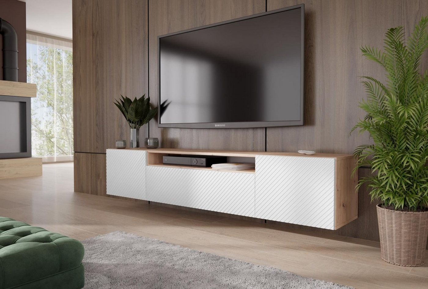 Beautysofa TV-Schrank Niko (Fernsehen, wandmontage RTV Schrank, Breite 200 cm Lowboard, Hängeschrank) im modernes / loft Stil, für Wohnzimmer oder Jugendzimmer von Beautysofa