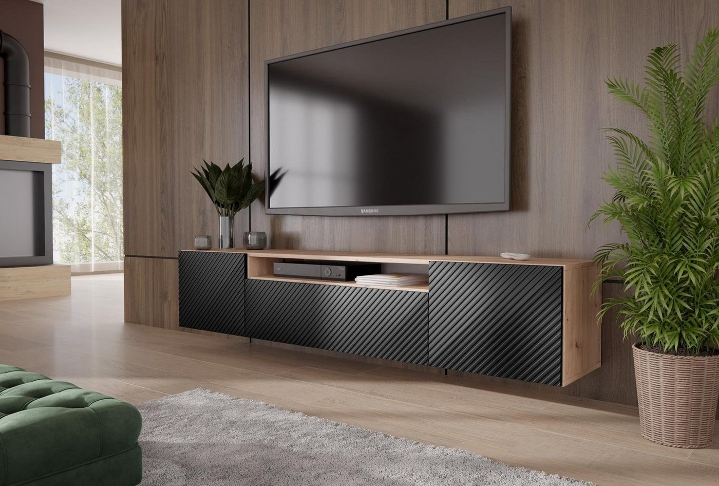 Beautysofa TV-Schrank Niko (Fernsehen, wandmontage RTV Schrank, Breite 200 cm Lowboard, Hängeschrank) im modernes / loft Stil, für Wohnzimmer oder Jugendzimmer von Beautysofa