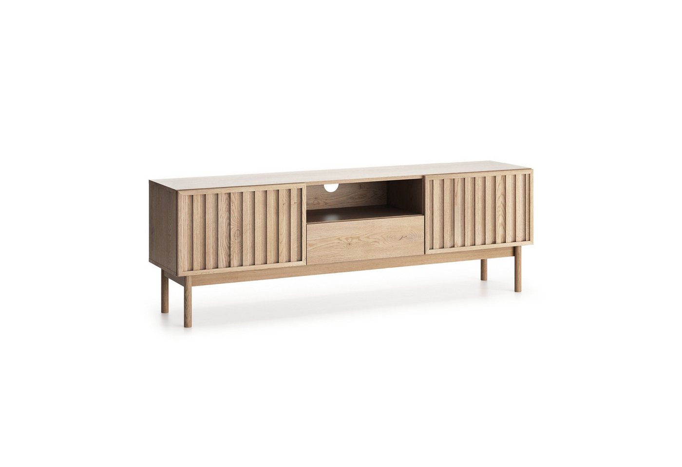 Beautysofa TV-Schrank SAPPORO im Japandi-Stil (mit 1 Schublade und 2 Türen, Push-to-Open-Funktion) Lamellenfront von Beautysofa