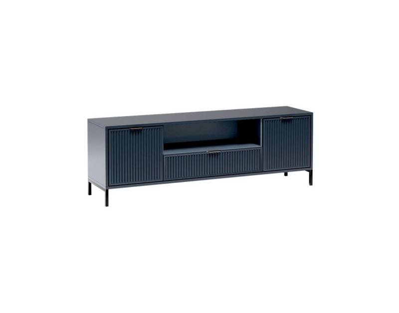 Beautysofa TV-Schrank TV-Lowboard LINNA LS‑4 – mit 2 Türen und einer Schublade mit Riffeloptik – 165 cm breit – in Indigo, Cashmere oder Green Stone von Beautysofa
