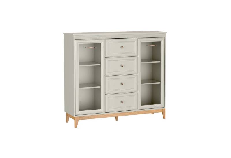 Beautysofa Vitrine CHARLOTT W-7 mit 4 Schubladen und Glastüren im rustikalen Stil, mit oder ohne LED-Beleuchtung von Beautysofa
