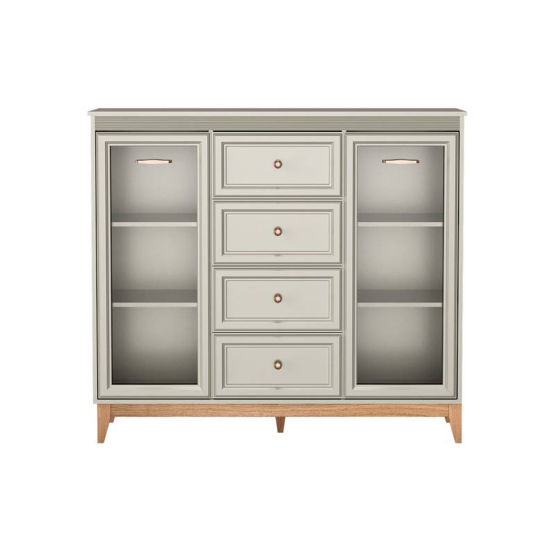 Beautysofa Vitrine CHARLOTT W-7 mit 4 Schubladen und Glastüren im rustikalen Stil, mit oder ohne LED-Beleuchtung von Beautysofa