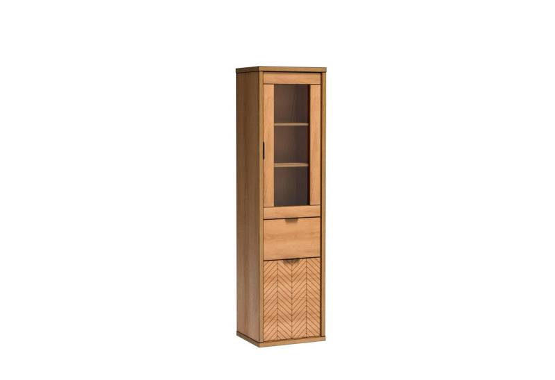 Beautysofa Vitrine FUN F2 – ohne oder mit 12 cm Metallfüßen mit Glastür & Tür in Fischgrät-Optik, Push-to-Open & Soft-Close von Beautysofa