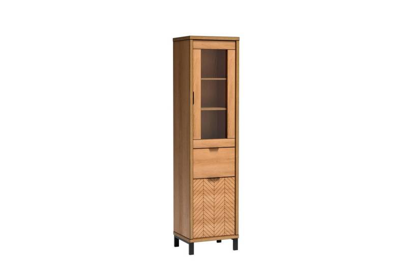 Beautysofa Vitrine FUN F2 – ohne oder mit 12 cm Metallfüßen mit Glastür & Tür in Fischgrät-Optik, Push-to-Open & Soft-Close von Beautysofa