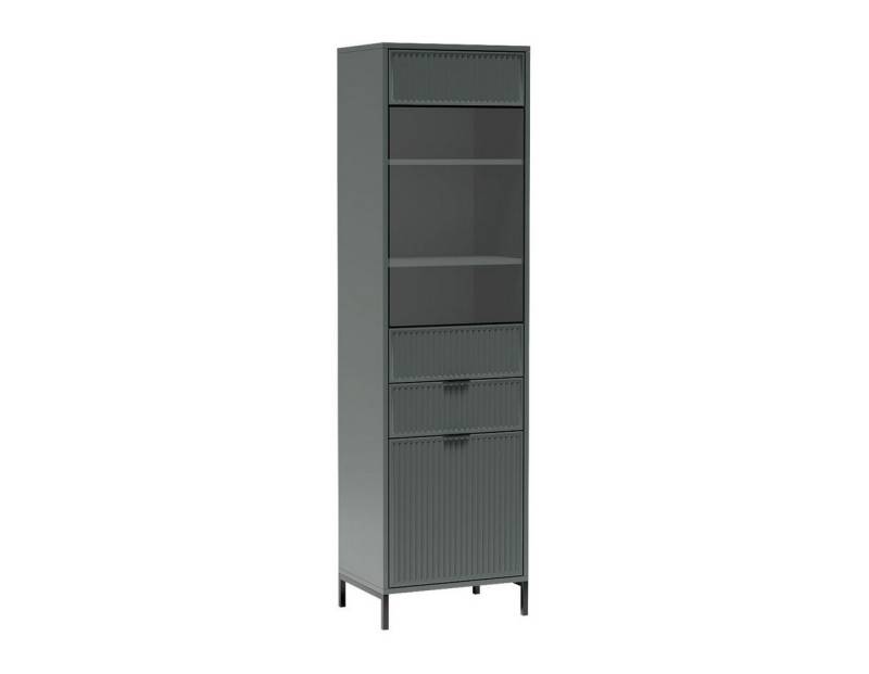 Beautysofa Vitrine LINNA LS‑5 – freistehende Vitrine mit Glastüren und einer Schublade 54 cm breit – in Indigo, Cashmere oder Green Stone von Beautysofa
