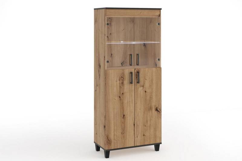 Beautysofa Stauraumvitrine P5 (mit LED-Beleuchtung) mit 2x Glastüren und 2x Holztüren von Beautysofa