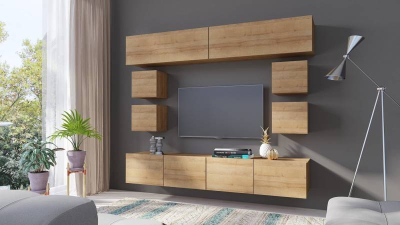 Beautysofa Wohnwand Calabrini XVI, (modernes Set, 2x hängendes Regal, 2x TV-Schränke, 4x quadratisches Regal), Wohnzimmer-Set im modernes Stil von Beautysofa