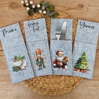 Personalisierte Bestecktasche Aus Filz, Besteckhalter Mit Weihnachtlichen Motiven, Tischdekoration Weihnachten, Personalisiert Personalisierte Bestecktasche Aus Filz, Besteckhalter Mit Weihnachtlichen Motiven, Tischdekoration Weihnachten, Personalisiert von BeauxCadeauxGeschenk