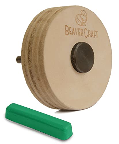 BeaverCraft PW1 Lederabziehscheibe Schleifscheibe Abziehscheibe 75mm Honen Scheibe Leder-Polierscheibe Scheibe zum Schärfen der Messer Abziehscheibe-Set Schwabbelscheibe Leder-Schwabbelscheibe von BeaverCraft