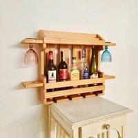 Hängende Holzregal Mini Bar/Flasche Regal Mit Glashalter & Gewürz Lagerung Wand Montiert Weinregale Hängenden Stammware von BeaversCraft