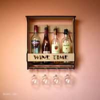 Weinregal Mit Glashalter. Geschenk Aus Holz. Diy Kit Hängeflaschenhalter. Küche Mini Bar. Wandmontiertes Für Flaschen Und Gläser von BeaversCraft