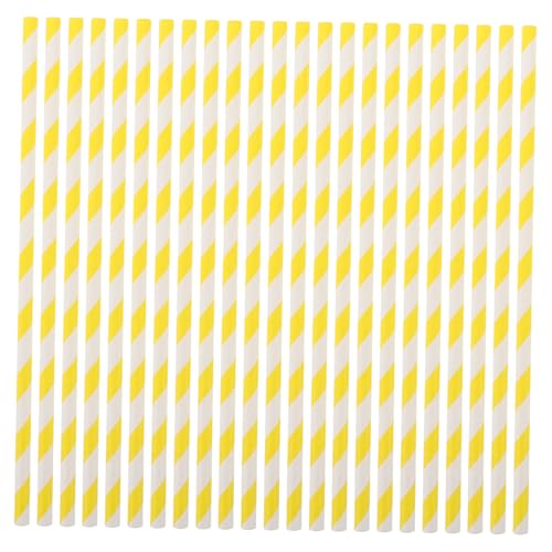 Beavorty 100 Stück Papierstrohhalme Gelb Gestreift Dekorative Trinkhalme aus Umweltfreundlichem Papier Praktische Party Dekoration Bunte Nachhaltige Strohhalme für Getränke Saft Cocktails von Beavorty