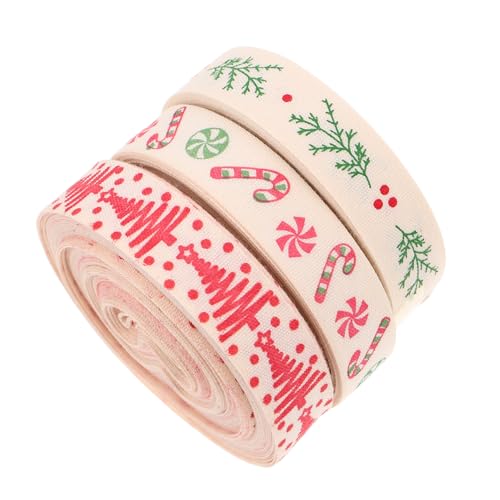 Beavorty 3 Stück Teiliges Baumwoll-weihnachtsband mit Festlichem Muster Strapazierfähig Weiche Textur für Geschenkverpackung DIY Bastelarbeiten und Partydekorationen von Beavorty
