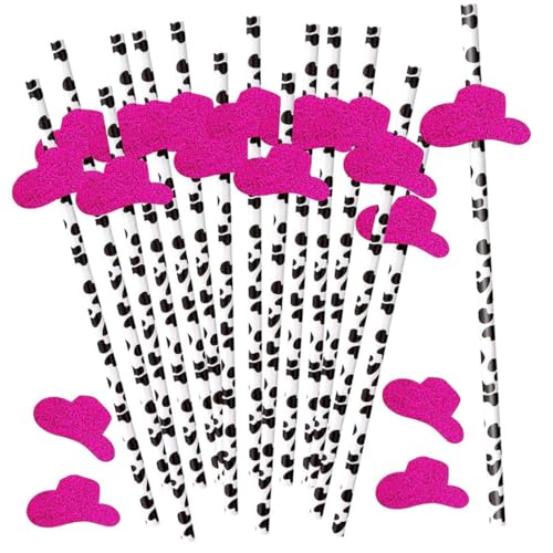 Beavorty 36 Stück Teiliges Cowboy Hut Papierstrohhalm Thematische Party Dekoration Rosa Braune Trinkhalme für Tanz und Cocktailpartys Geeignet für Familien Bars und Restaurants von Beavorty