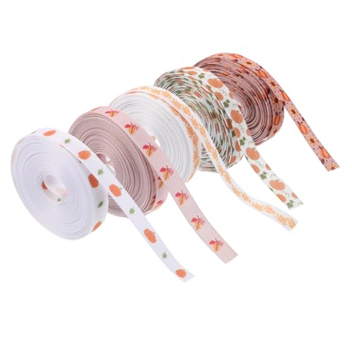 Beavorty 5 Rollen Herbst-dankeschön-grosgrainbänder mit Kürbis und Ahornblatt Langlebige Polyesterbänder für Erntedankfest-dekoration Scrapbooking Geschenkverpackung und Diy-partygestaltung von Beavorty