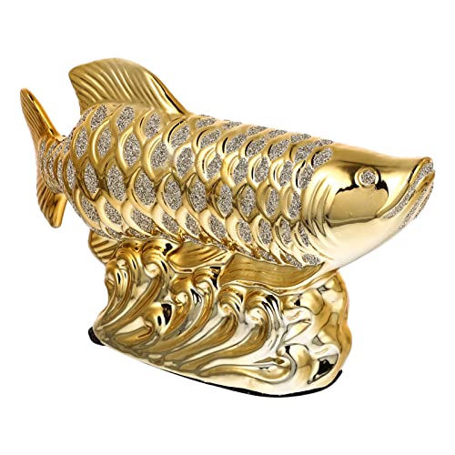 Beavorty Goldene Fisch Skulptur Feng Shui Goldene Fisch Feng Shui Golden Fish Statue Schatz Glücksverguss Home Office Dekoration Geschenke Golden Drachen Fisch Feng Shui Goldene Fisch Statue von Beavorty