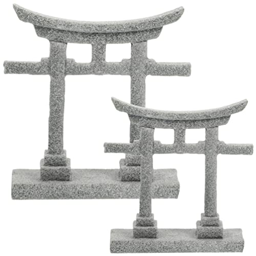 Beavorty Stein Japanisches Shinto Torii Tor 2 Stück Miniatur Aquarium Torii Ornament Zen Garten Zubehör Aquarium Brücke Landschaft Dekoration von Beavorty