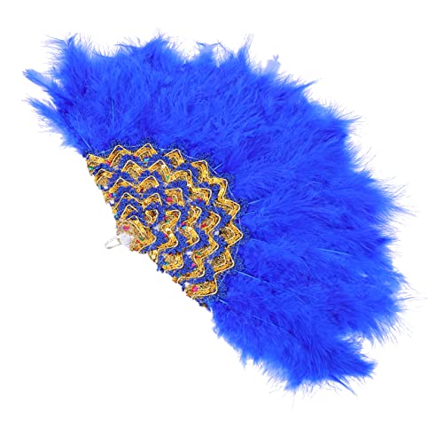 Beavorty Retro-Geschenke Vintage Bridal Plumage Lüfter Kristall Brautjungfern Bouquet Pelzige Falle Marabou Fan Handheld Flapper Fan für Bochzeit Tanzparty Tea Party Blau von Beavorty